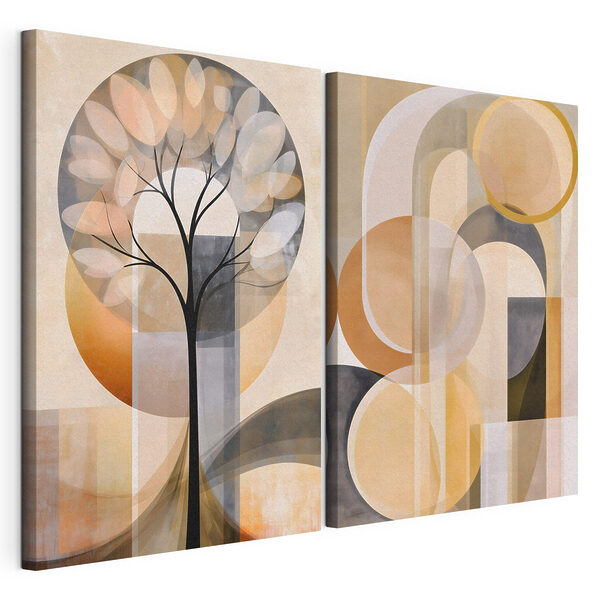 Impression sur toile modulaire Arbre avec des cercles et des lignes