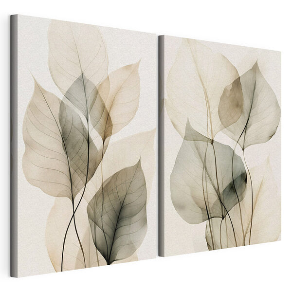 Des feuilles délicates aux teintes douces Impression sur toile modulaire Des feuilles délicates aux teintes douces