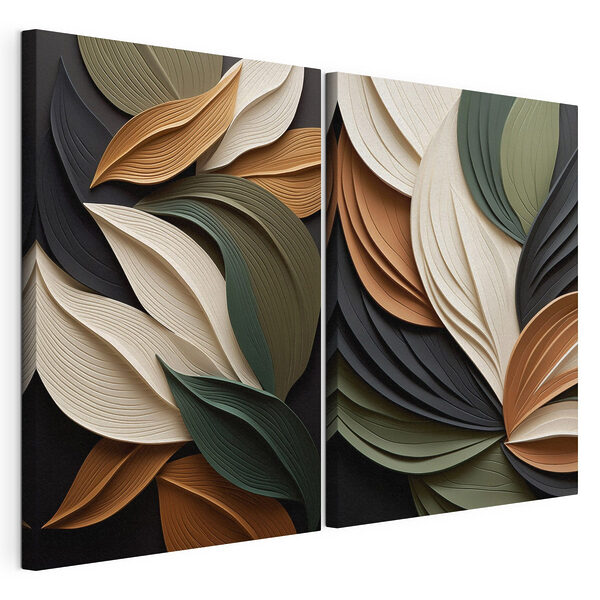 Motifs de feuilles texturés dans des tons terreux Impression sur toile modulaire Motifs de feuilles texturés dans des tons terreux