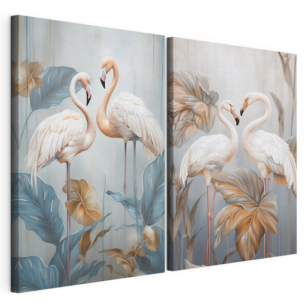 Deux oiseaux perchés sur de hautes tiges Impression sur toile modulaire Deux oiseaux perchés sur de hautes tiges