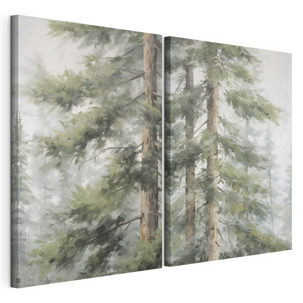 Peinture représentant des arbres dans le brouillard Impression sur toile modulaire Peinture représentant des arbres dans le brouillard