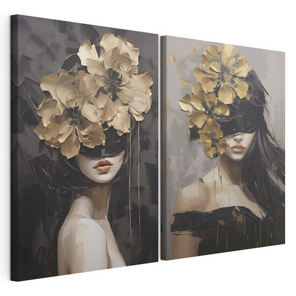 Tableau représentant une femme avec des fleurs sur la tête Impression sur toile modulaire Tableau représentant une femme avec des fleurs sur la tête