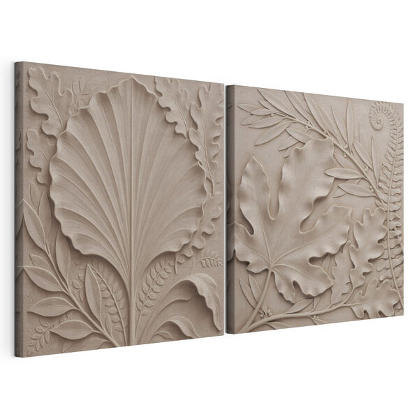 Impression sur toile modulaire Sculpture sur pierre représentant des feuilles et des branches