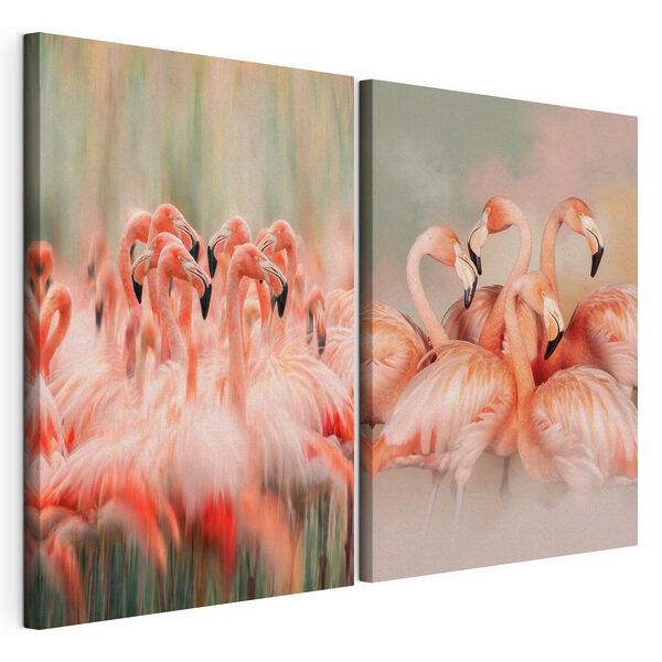 Groupe de flamants roses rassemblés Impression sur toile modulaire Groupe de flamants roses rassemblés