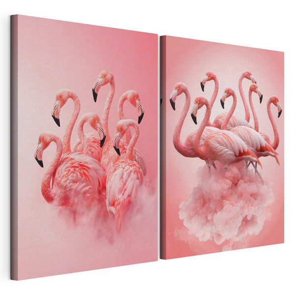Un groupe de flamants roses dans les nuages Impression sur toile modulaire Un groupe de flamants roses dans les nuages