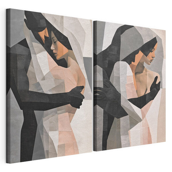 Collage représentant deux personnes qui s'étreignent Impression sur toile modulaire Collage représentant deux personnes qui s'étreignent